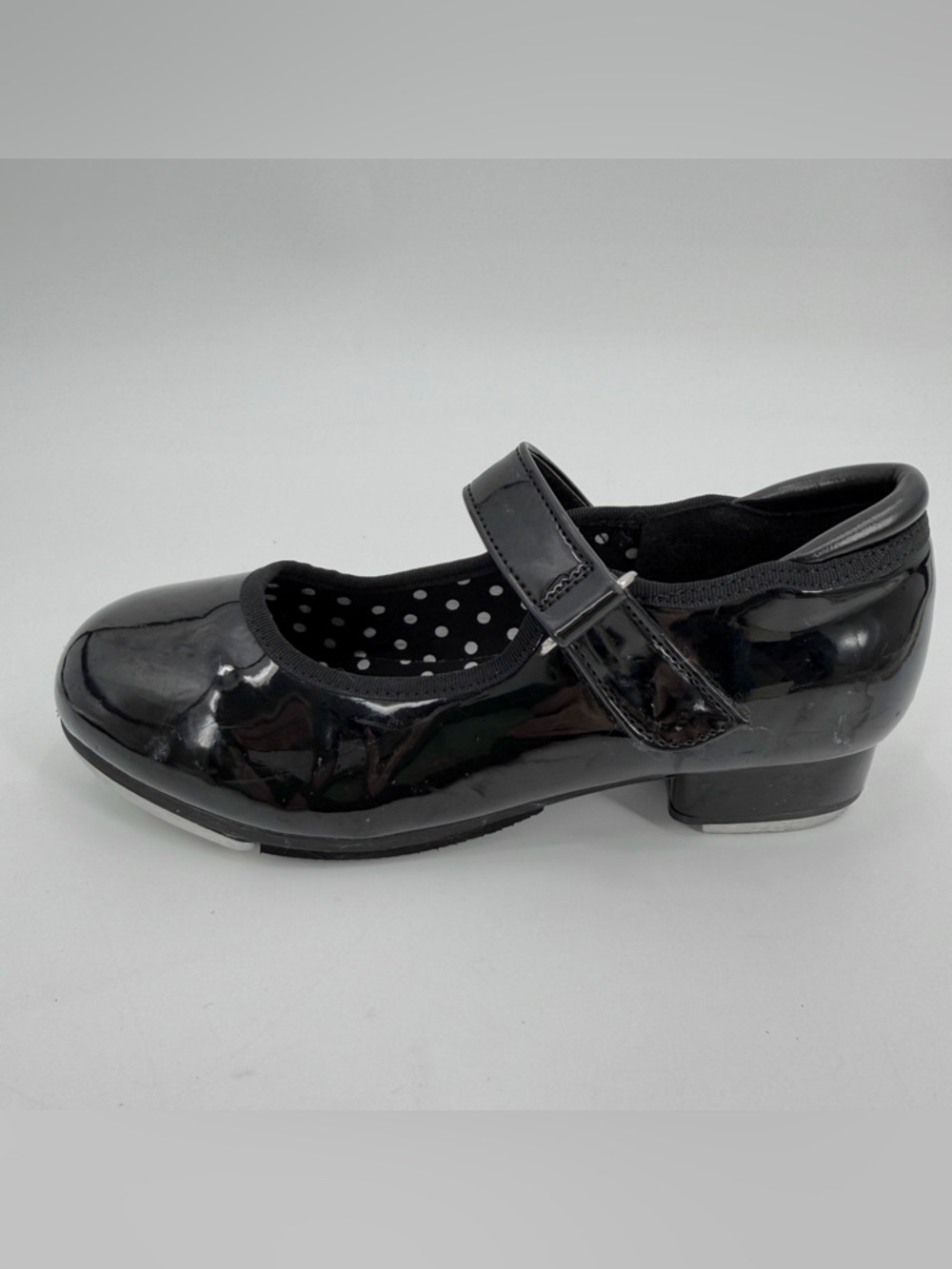 Steppe Tap Shoes Youth Girls 12 ML Black Patent Dance Shoes Hook & Loop Strap